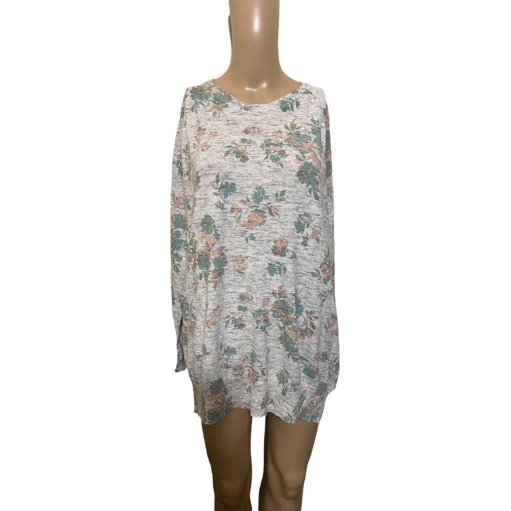 Torrid Floral Print Sweater - Gray and Green